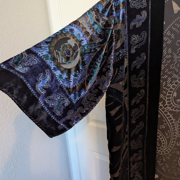 Chico's Black Blue Velvet Burnout Whimsigoth Fairy Witchy Open Kimono S/M | EVC - Picture 4 of 7